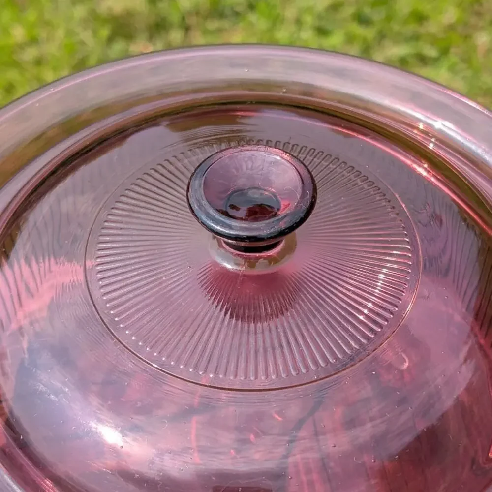 VTG Pyrex Corning Visions Cranberry Ribbed Glass Casserole Dish V1.5C